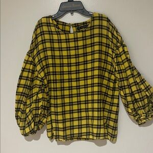 Zara Yellow and Black Plaid Blouse